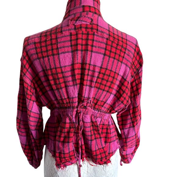 Free People We The Free Pacific Dawn Plaid Flannel Shirt Wool Grunge L Y2K - Picture 3 of 11